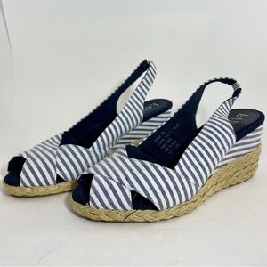 Ralph Lauren navy seersucker wedge espadrilles size 6